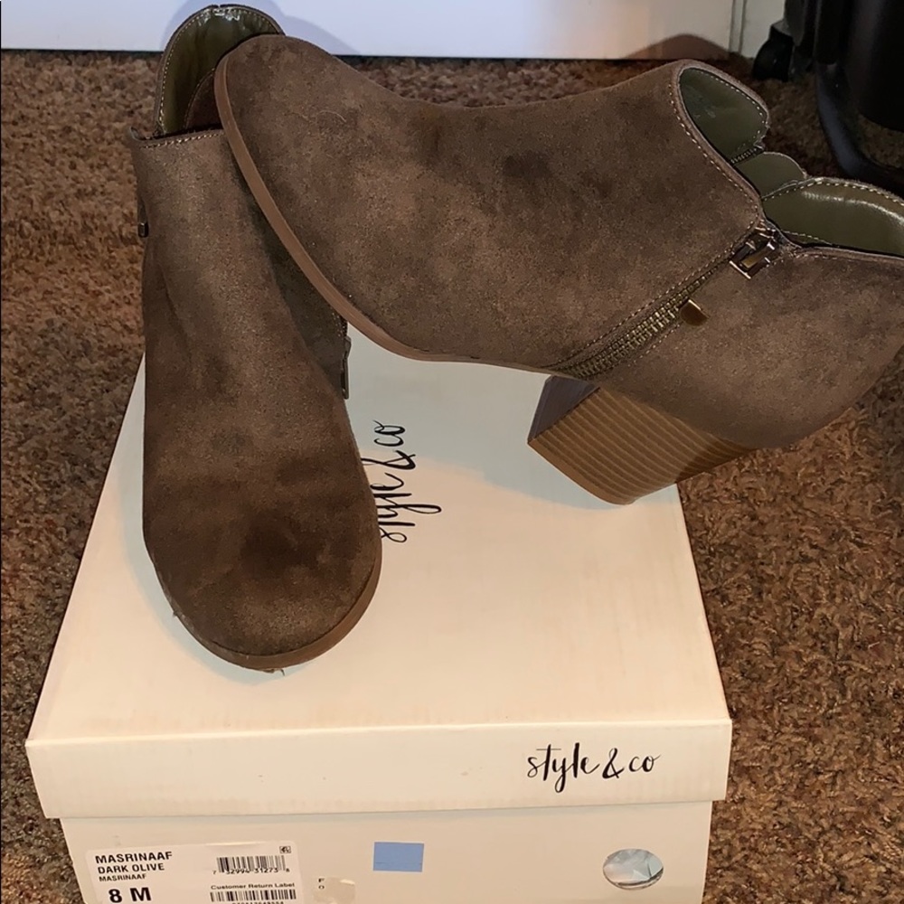 Style and Co. dark olive ankle boots